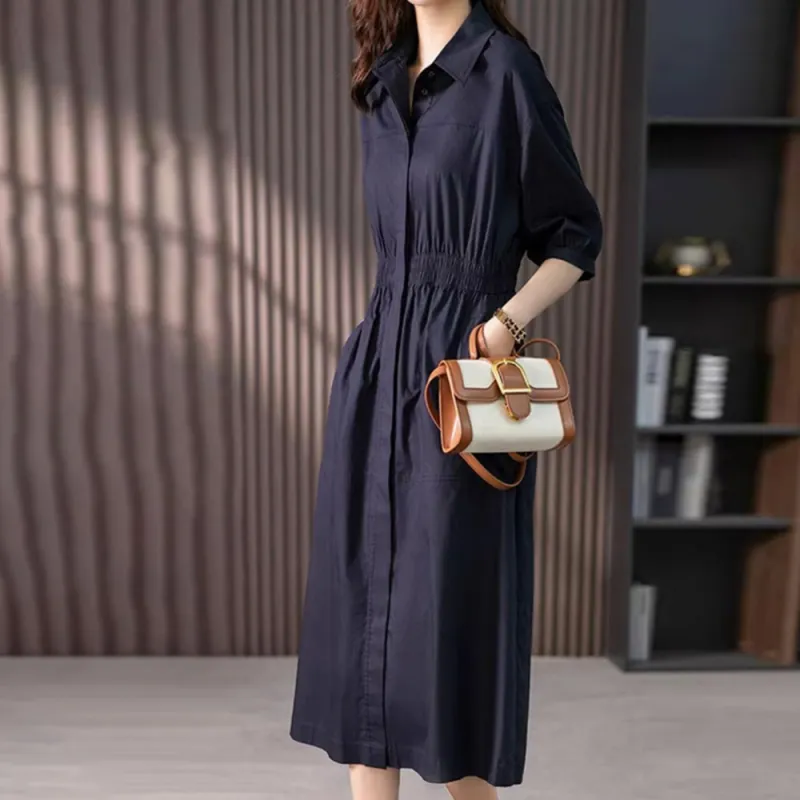 Mapping Short Sleeved Dresses Women's Navy Blue-2