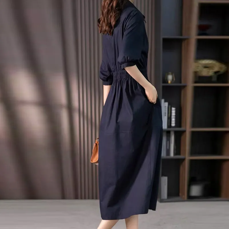 Mapping Short Sleeved Dresses Women's Navy Blue-3