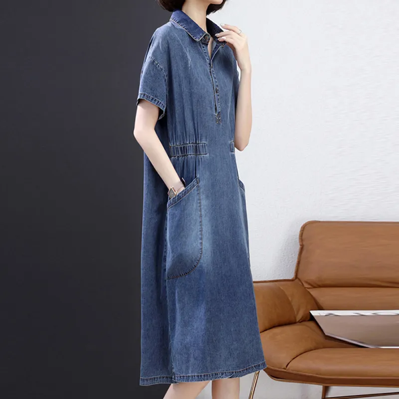 Mapping Short Sleeved Dresses Women's Denim Blue-2