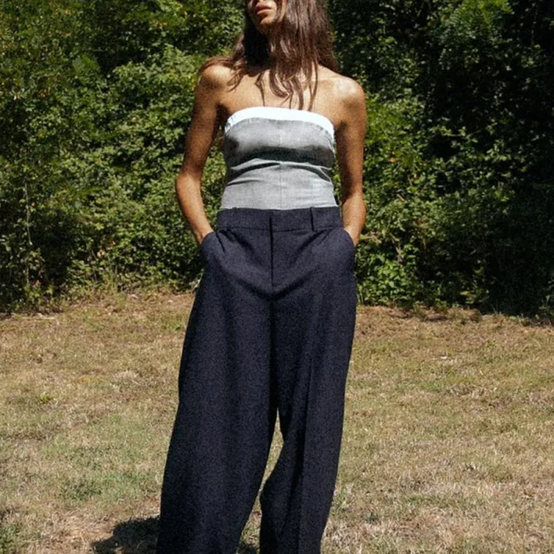 ZARA Strapless Top Women's Gray-2
