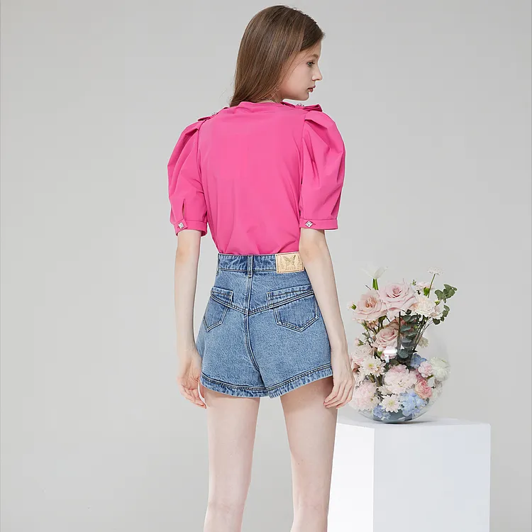 AIVEI Denim Shorts Women's Blue-2