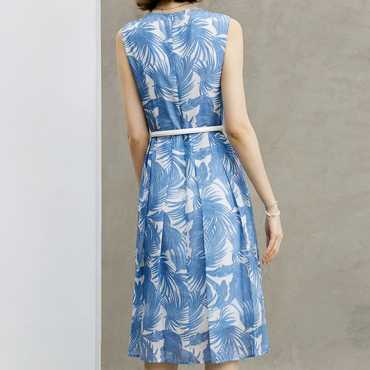 Yan Domain Sleeveless Dress Women's Blue Flower-3