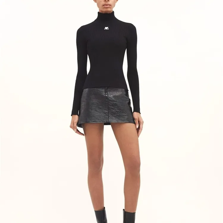 COURREGES Mockneck Rib Knit Sweater 'Black'-1