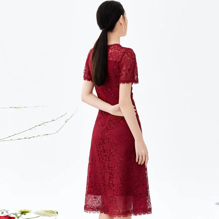 GIORZIO Short Sleeved Dresses Women's Burgundy-0