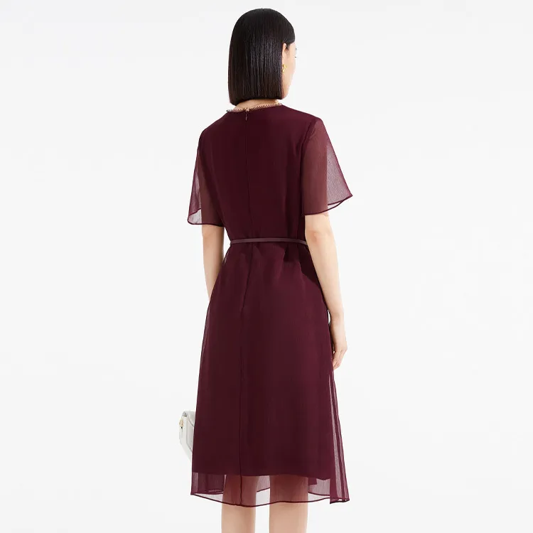 JZ Juzui Short Sleeved Dresses Women's Burgundy-2