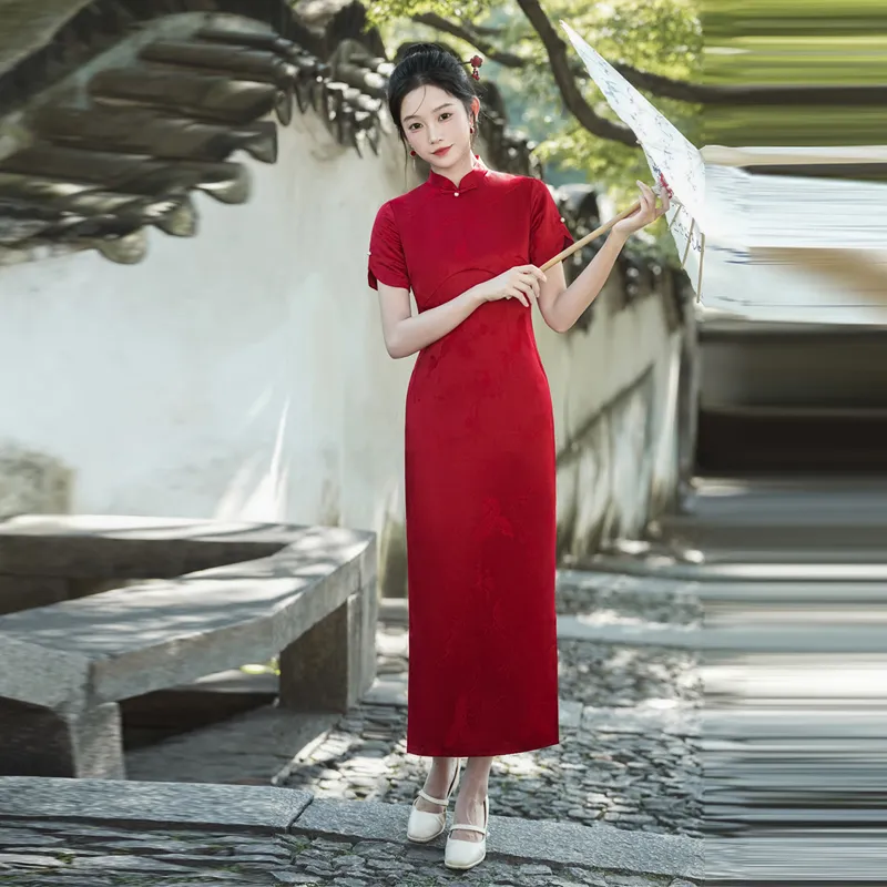 Red Colored Clothes Cheongsam Women's Red-1