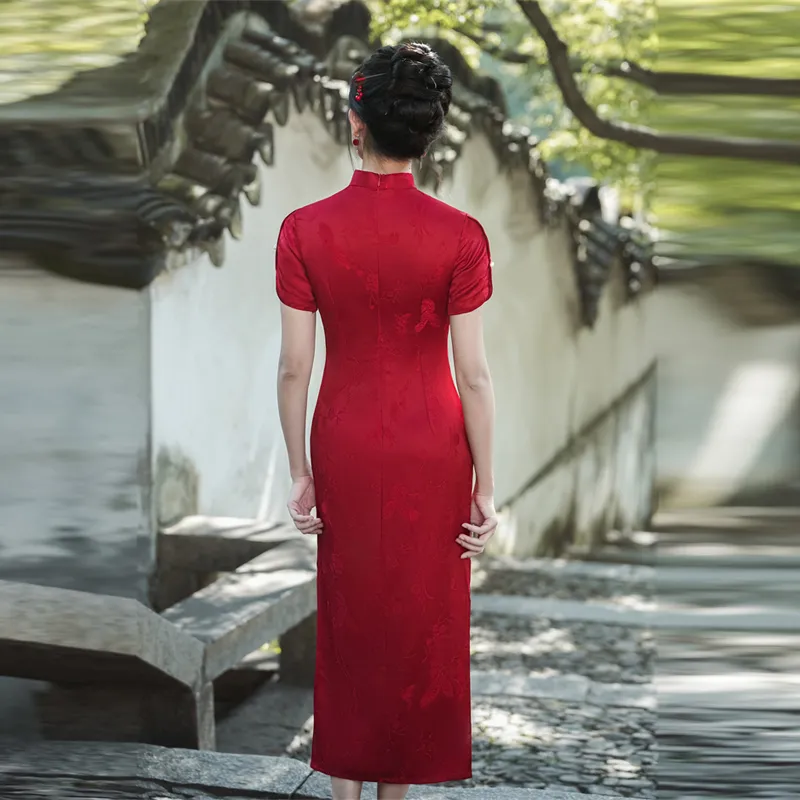 Red Colored Clothes Cheongsam Women's Red-3
