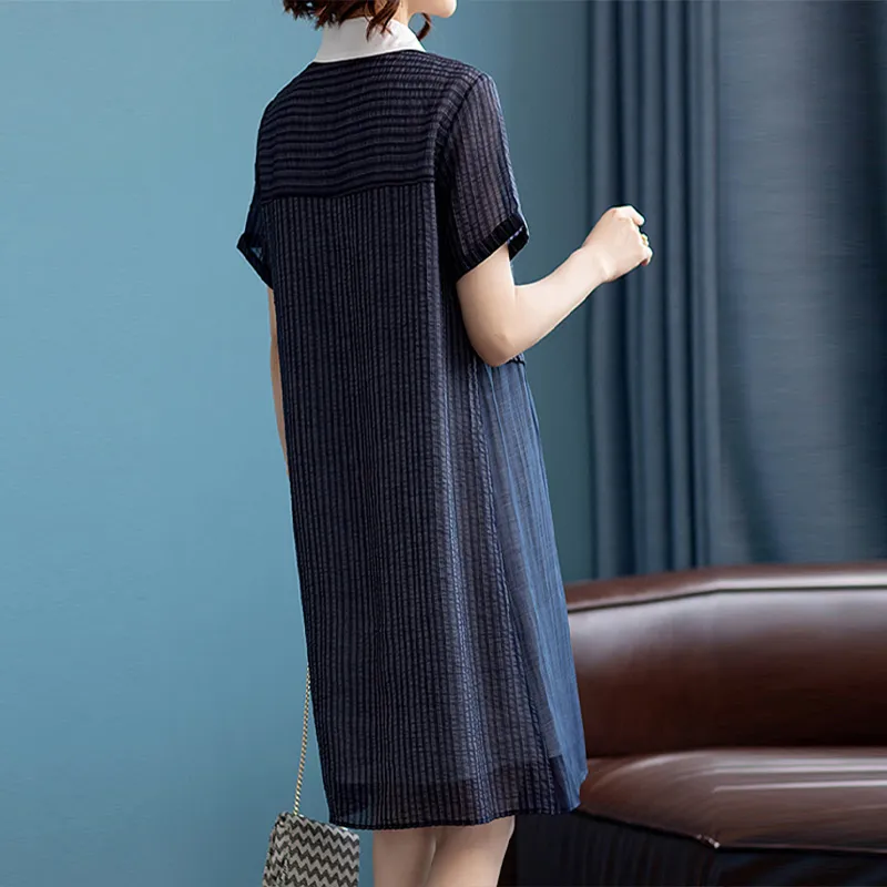 Mapping Short Sleeved Dresses Women's Navy Blue-2
