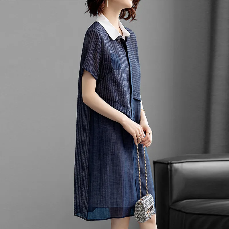 Mapping Short Sleeved Dresses Women's Navy Blue-1