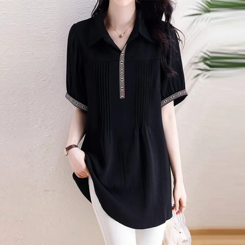 Mapping Chiffon Shirts Women's Black-2