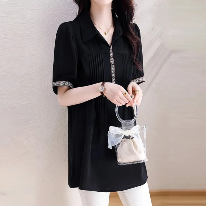 Mapping Chiffon Shirts Women's Black-1