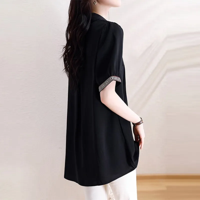 Mapping Chiffon Shirts Women's Black-3