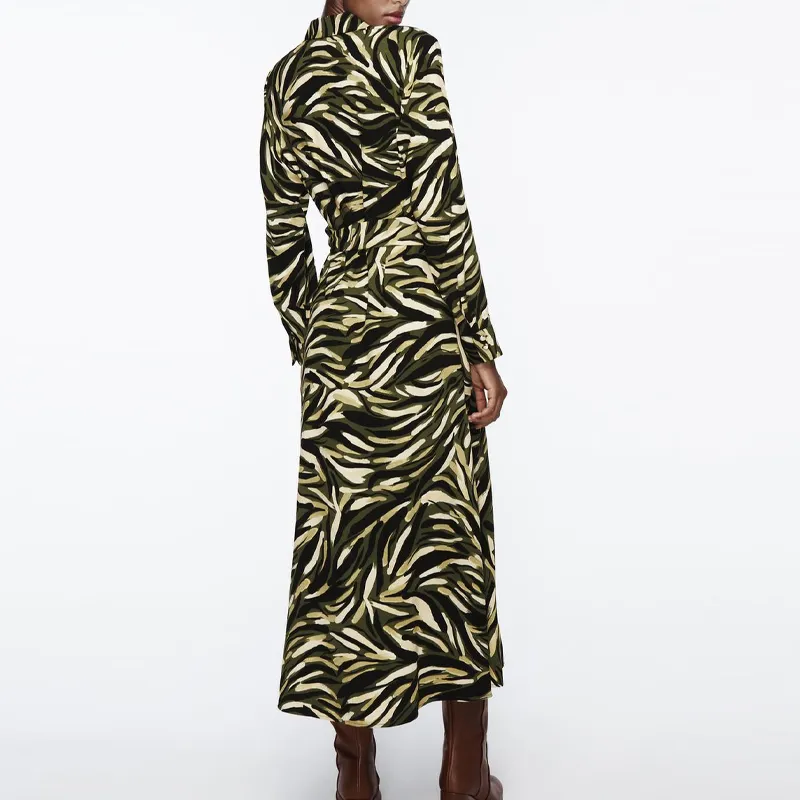 ZARA Long-Sleeved Dresses Women's Green-4