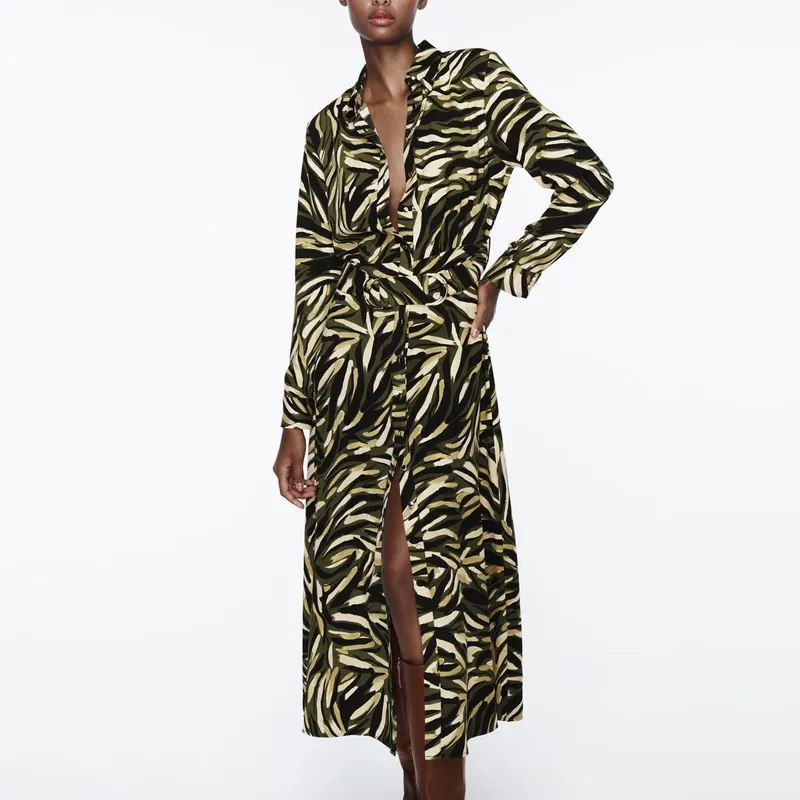 ZARA Long-Sleeved Dresses Women's Green-2