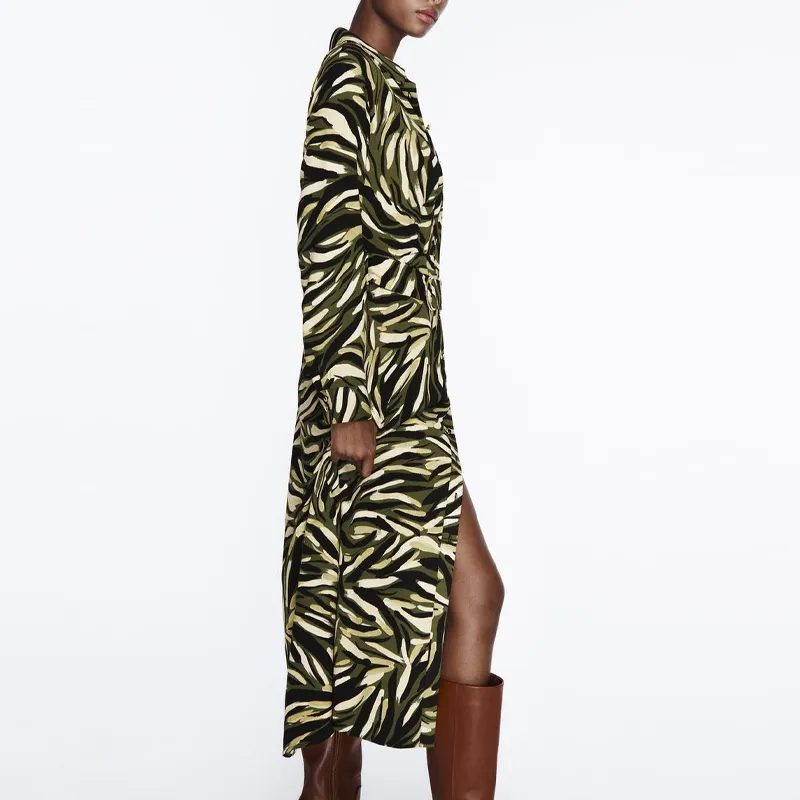 ZARA Long-Sleeved Dresses Women's Green-3