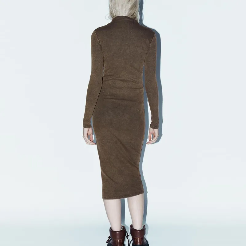 ZARA Long Sleeved Dresses Women's Brown-4