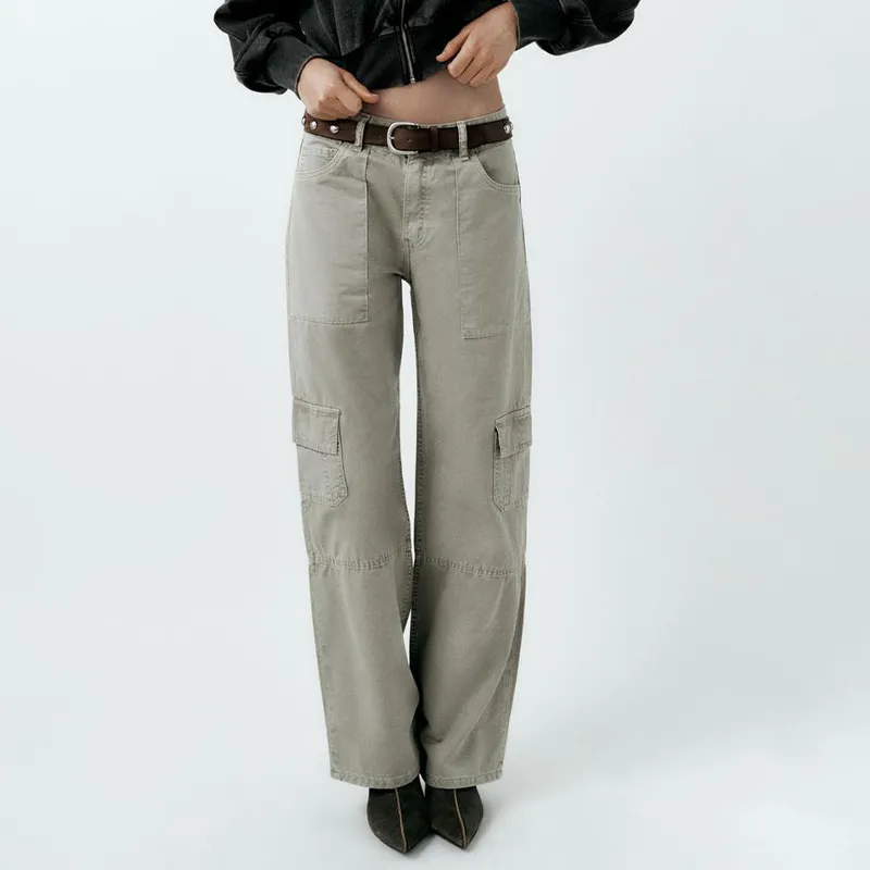 ZARA Cargo Pants Women's Light Khaki-3