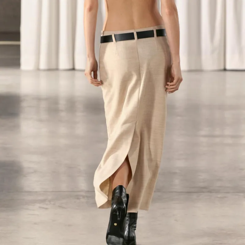 ZARA Casual Long Skirt Women's Sand-3