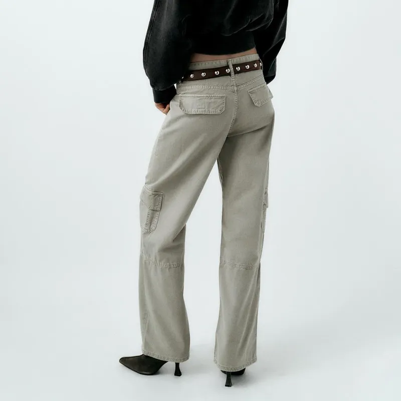 ZARA Cargo Pants Women's Light Khaki-4