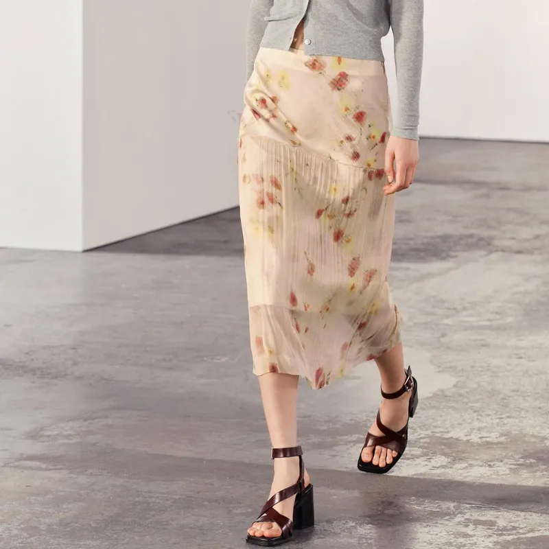 ZARA Casual Long Skirts Women's Pink-2
