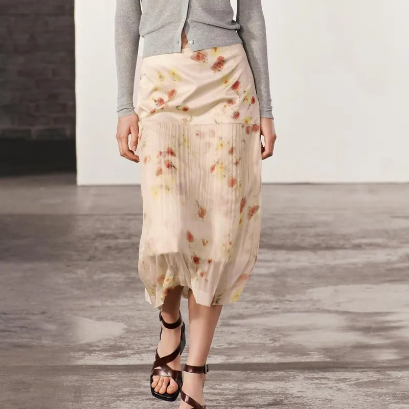 ZARA Casual Long Skirts Women's Pink-4
