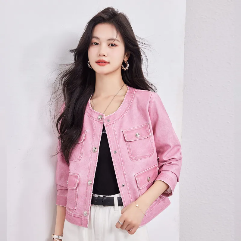 CARBAMMI Leather Jacket Women's Pink-7