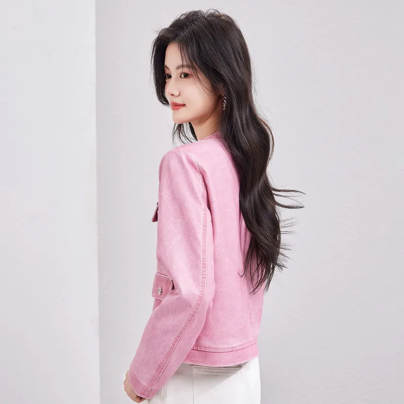 CARBAMMI Leather Jacket Women's Pink-9