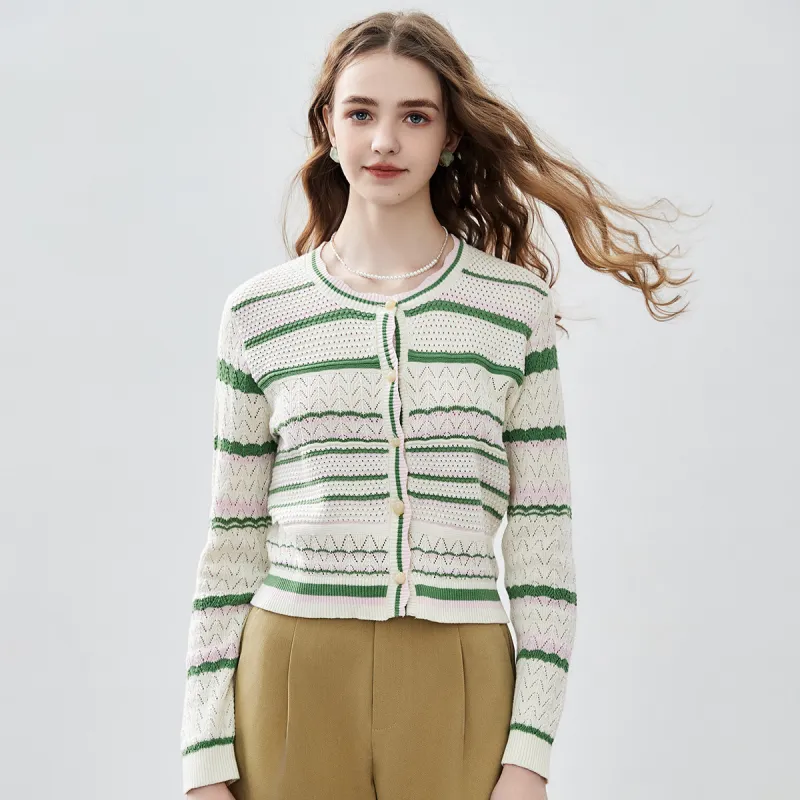 NAWAIN Knitwear Women's Apricot Base Green Stripe-2