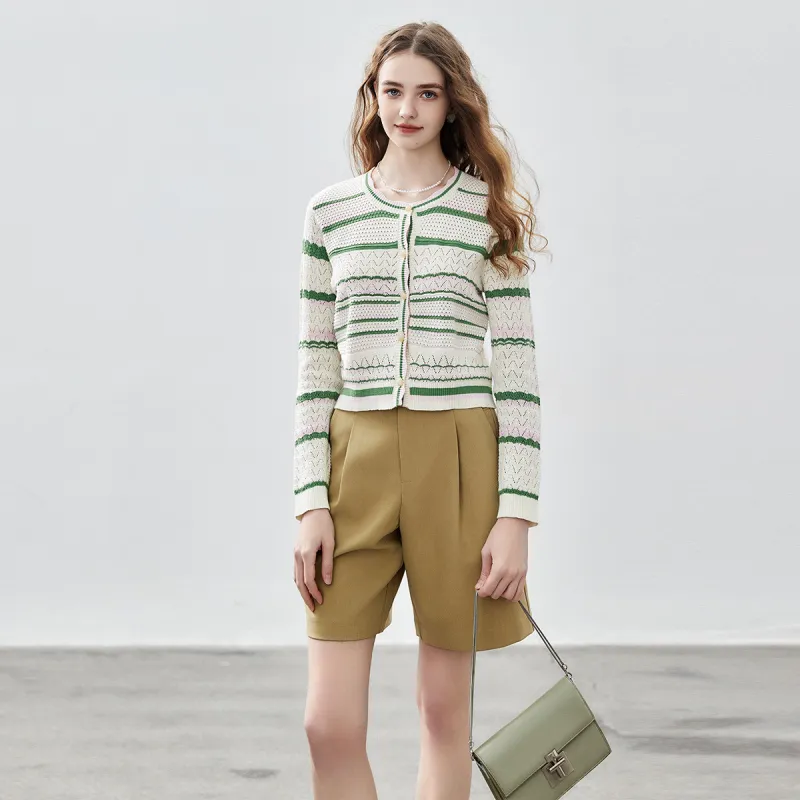 NAWAIN Knitwear Women's Apricot Base Green Stripe-1