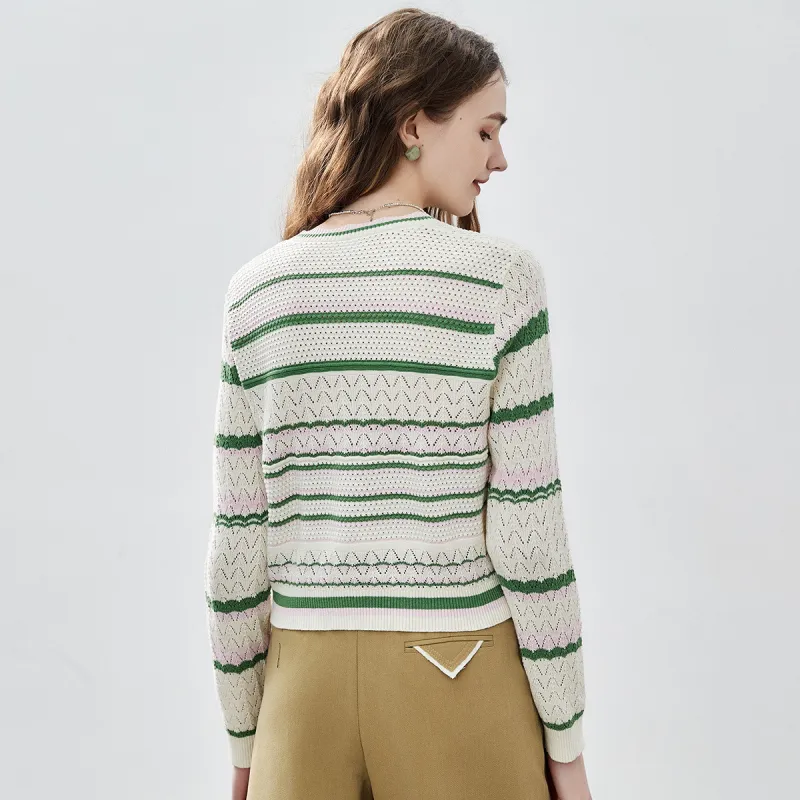 NAWAIN Knitwear Women's Apricot Base Green Stripe-3