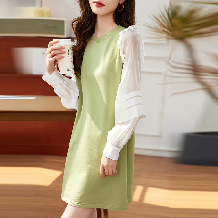 【dme】 Long Sleeved Dresses Women's Avocado Green-1