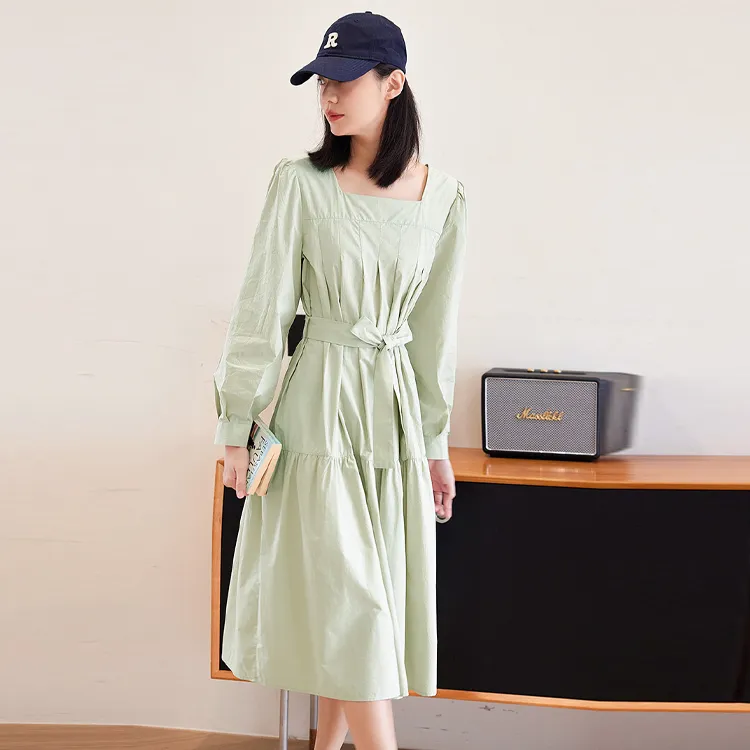 【dme】 Long Sleeved Dress Women's Light Pea Green-3