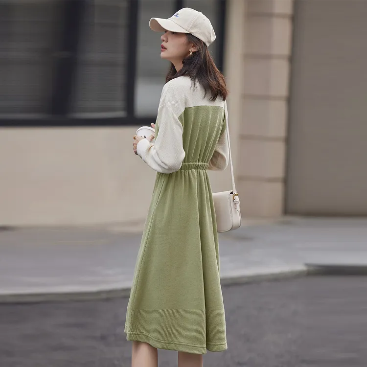 【dme】 Long Sleeved Dresses Women's Gray Pea Green-3