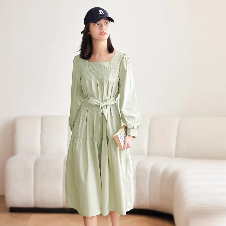 【dme】 Long Sleeved Dress Women's Light Pea Green-1