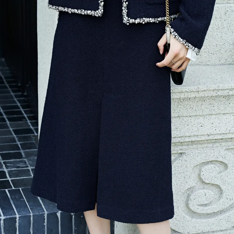 Joyfullcp Casual Long Skirts Women's Dark Blue-3