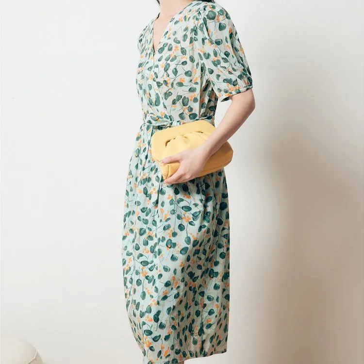 JZ Juzui Short-Sleeved Dresses Women's Floral Light Green-1