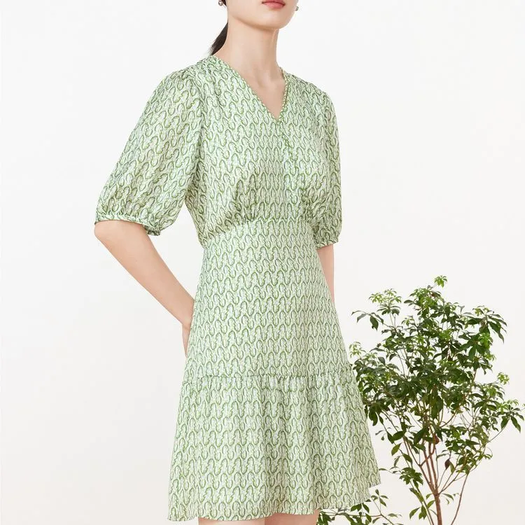 JZ Juzui Short-Sleeved Dresses Women's Floral Light Green-1