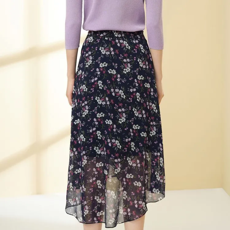 JZ Juzui Casual Long Skirts Women's Floral Dark Blue-1