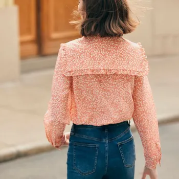 Famanxuan Shirt Women's Orange Base With White Flower