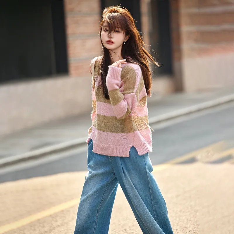Mt Knitwear Women's Pink Stripes-2