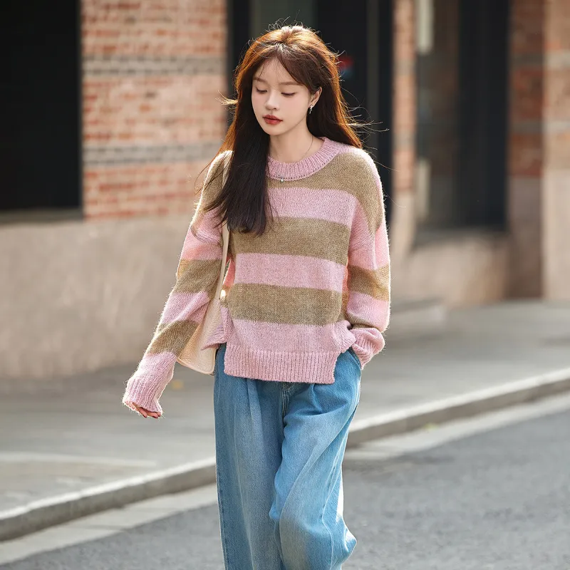 Mt Knitwear Women's Pink Stripes-3