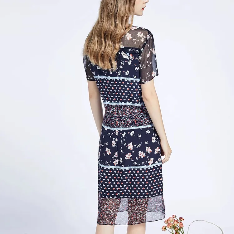 FINITY Short Sleeved Dresses Women's Navy Blue With Print-1