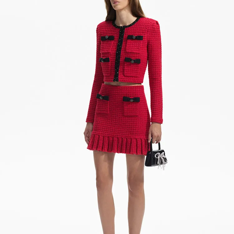 Self-portrait High Waist Waffle Knit Mini Kirt-2