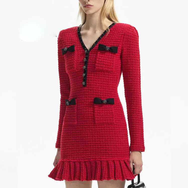 Self portrait Long Sleeved Dresses Women's Burgundy-1