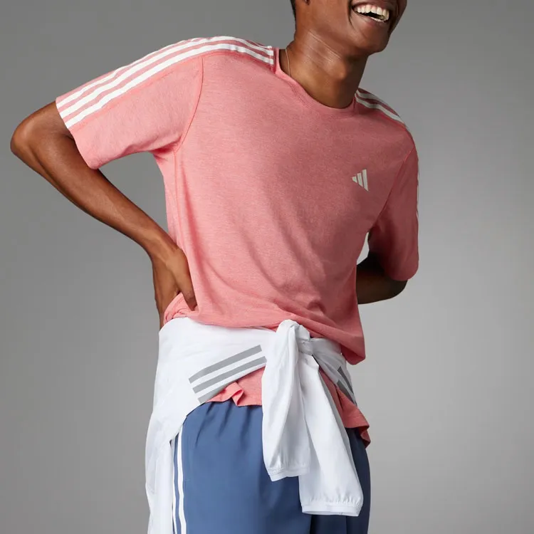 Adidas OWN THE RUN 3-STRIPES TEE T-Shirt Men's Dark Red/White-4