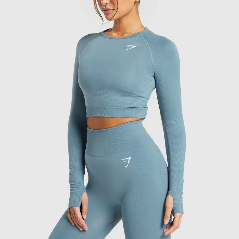 GYMSHARK T Shirt Women's Faded Blue Mudstone Gray-2