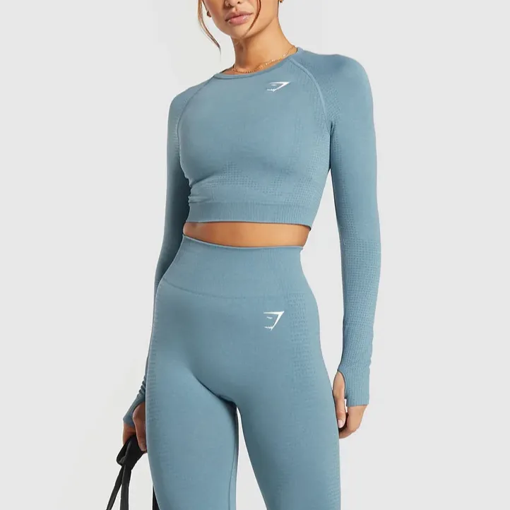 GYMSHARK T Shirt Women's Faded Blue Mudstone Gray-3