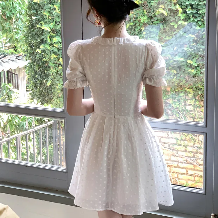 Letter Short Sleeved Dresses Women's White-1