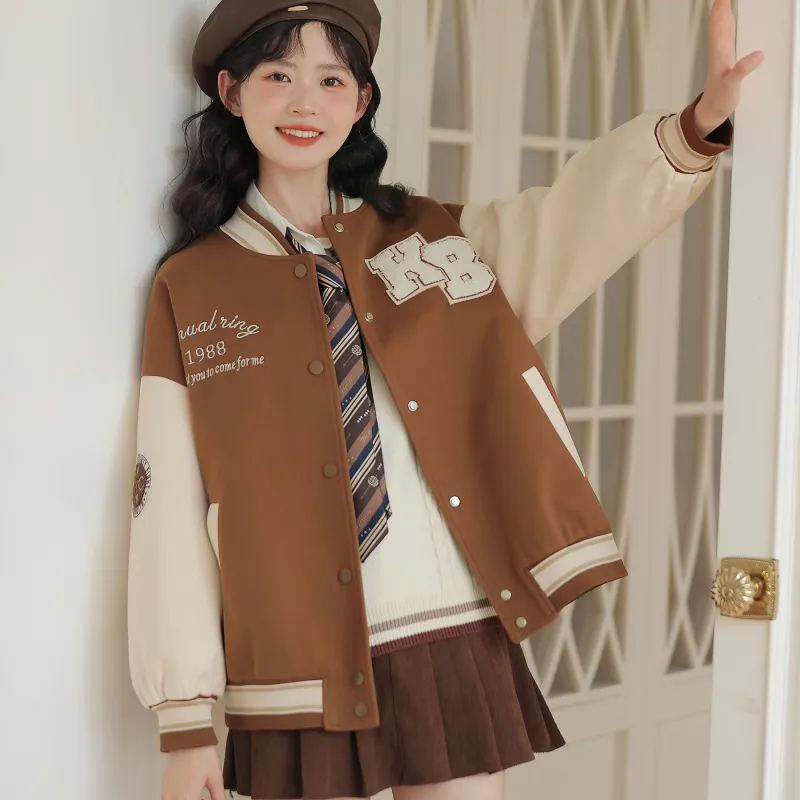Linjou Fall 2023 Baseball Jacket Women's Caramel-2