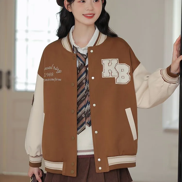 Linjou Fall 2023 Baseball Jacket Women's Caramel-4